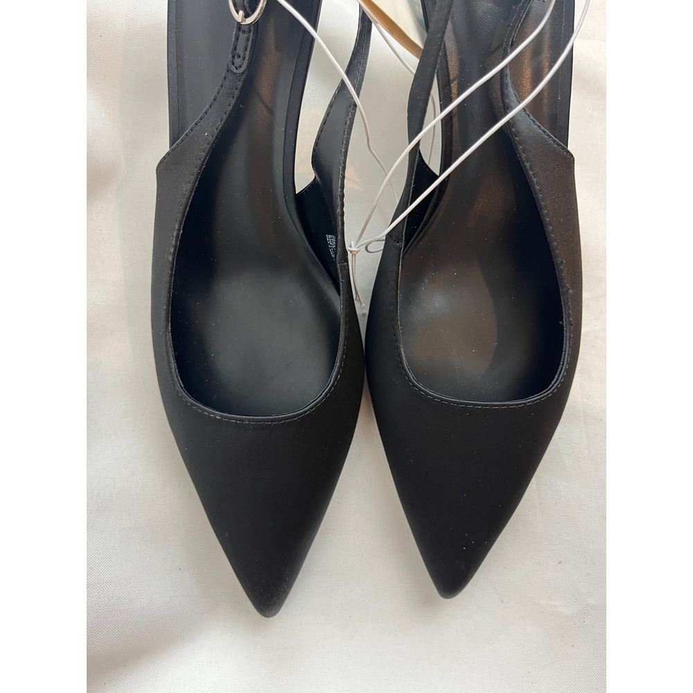 A New Day Womens Black Satin Slingback Pointed Toe Rhinestone Orb Heel Pumps 8.5 - Picture 2 of 6